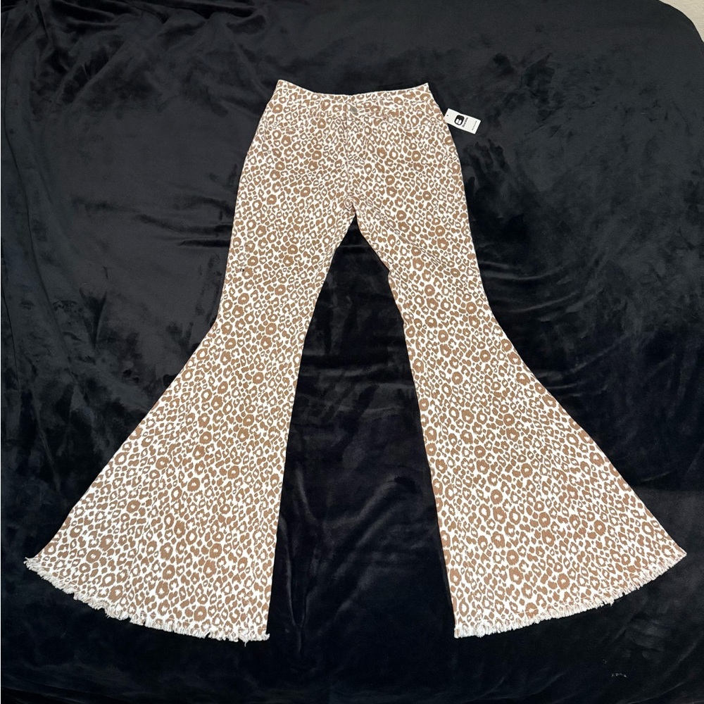 Buckle Leopard Print Flare Jeans
